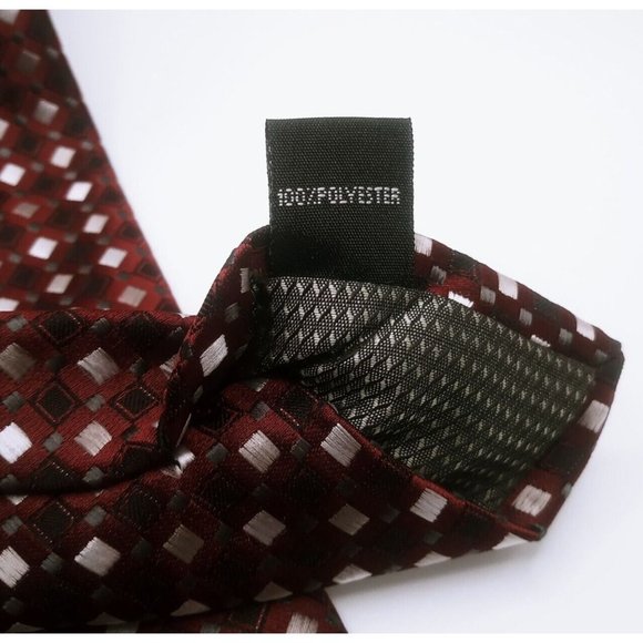 Giorgio Brutini Collezione Men's Tie Maroon Silver Geometric Diamond Print Ties - Picture 10 of 11